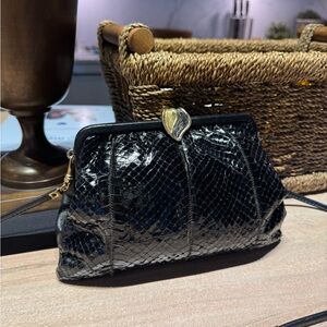 Elegant Black Snakeskin Clutch